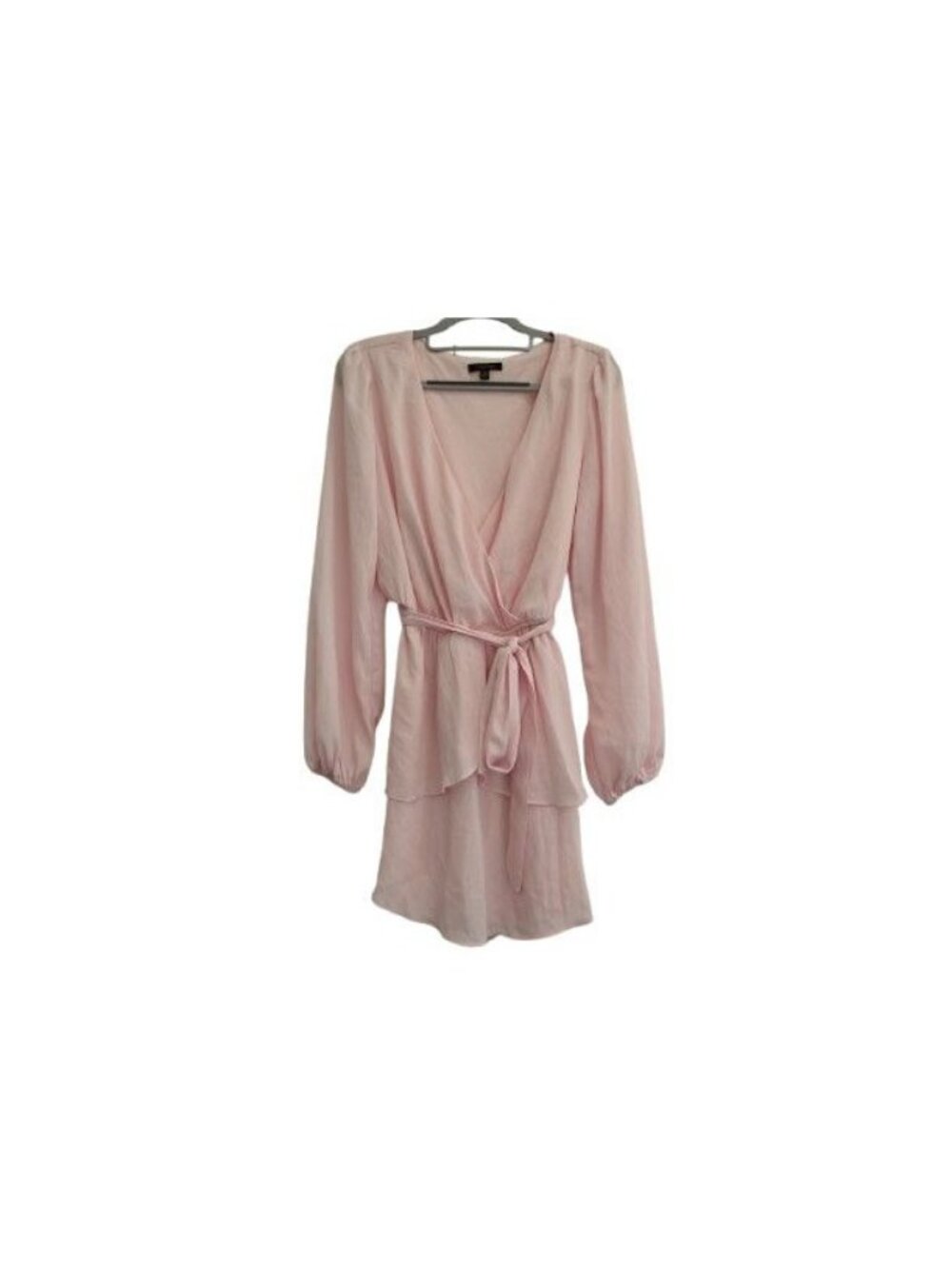 City Studio Pink Faux Wrap Mini Dress Long Sleeve Tie Waist Pink Flowy Sz L